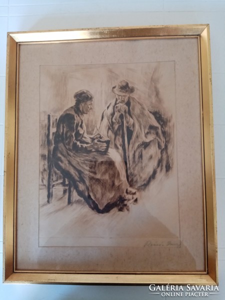 Révész Imre (1859 Sátoraljaújhely -1945 Nagyszőlős) keretezett, üvegezett rézkarca