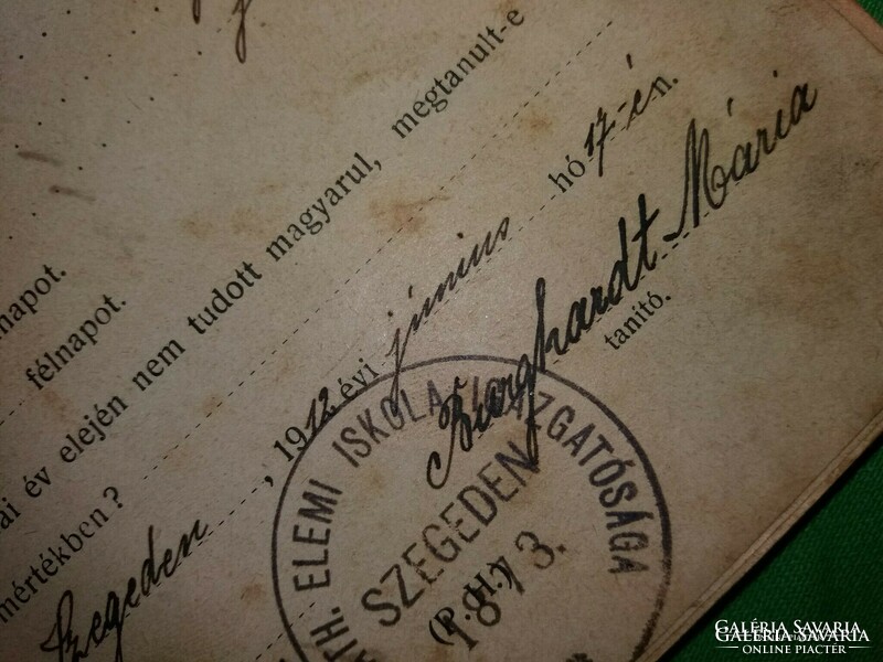 1911. Elemi népiskolai értesítőkönyv Lőrincz Anna tanuló Szeged részére a képek szerint