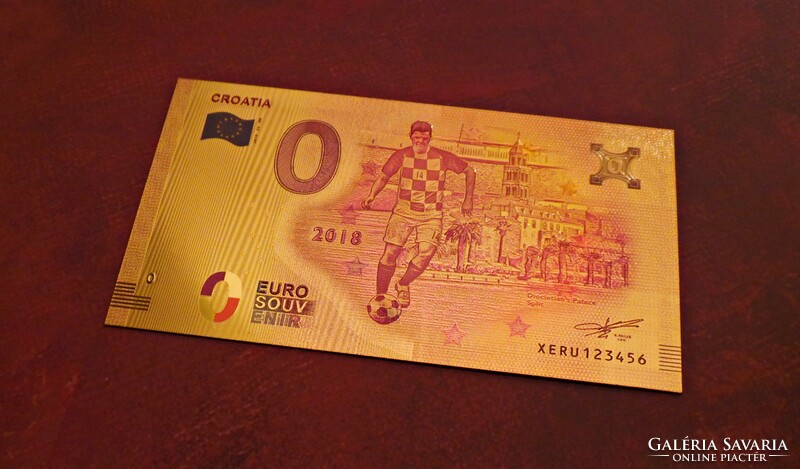 Gold-plated 0 euro souvenir banknote commemorating the 2018 FIFA World Cup - Croatia