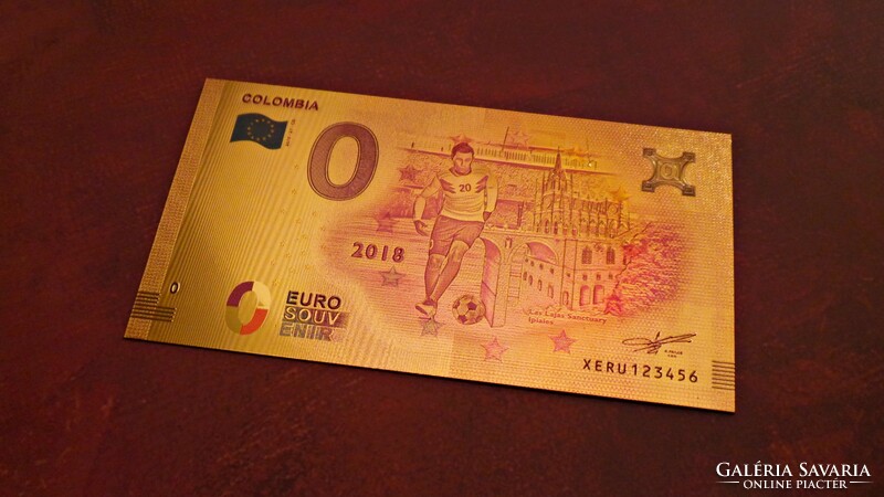 Gold-plated 0 euro souvenir banknote commemorating the 2018 soccer EB - Colombia