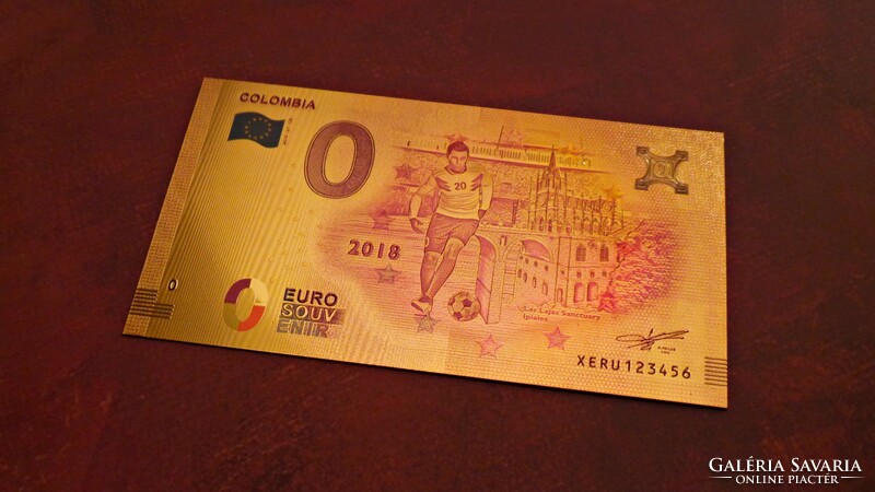 Aranyozott 0 euro souvenir bankjegy a 2018-as foci EB emlékére - Kolumbia