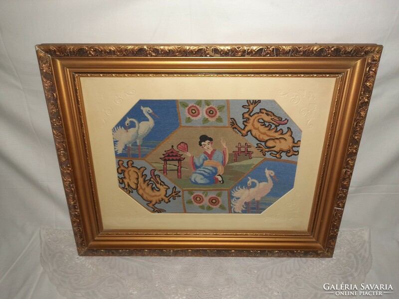 Beautiful antique needle goblet Chinese scene in a beautiful frame