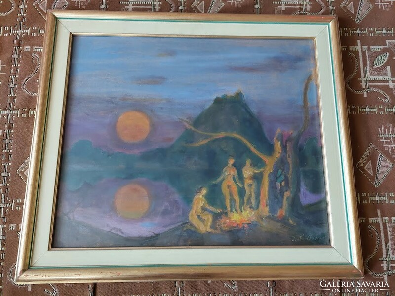 Munkácsy prize-winning tailor Vladimir (1905-1991) moonrise 50x60cm + frame