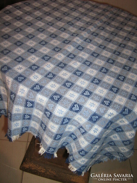 Beautiful vintage checkered heart fringed edge woven tablecloth