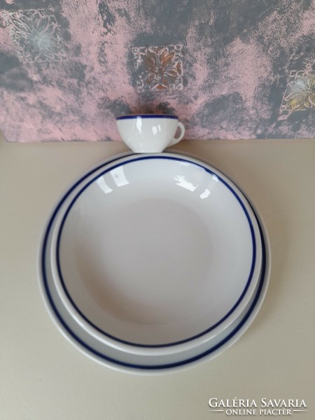Zsolnay blue striped plates and cups