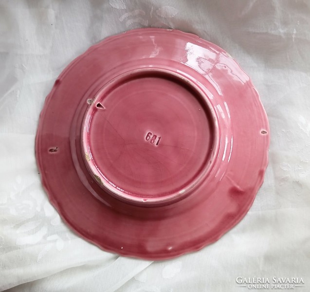 Régi rózsaszín majolika tányér 19.5cm