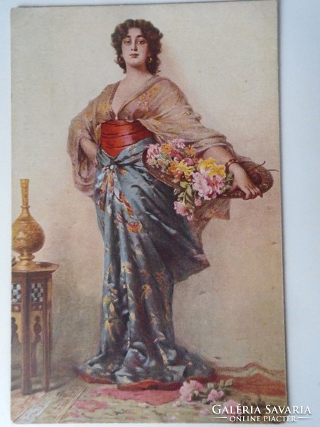 D195431   Régi képeslap - Sichel -  Virágárus lány -1910's