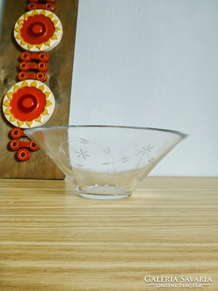 Retro, vintage glass bowl, serving, star and flower pattern