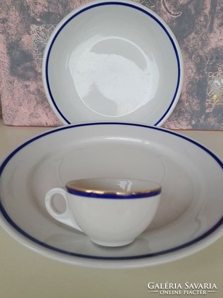 Zsolnay blue striped plates and cups