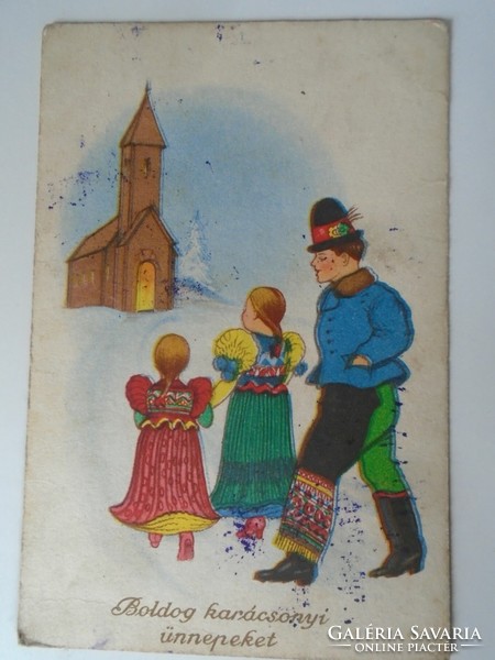 D195330 old postcard - Christmas - 1940k folk costume