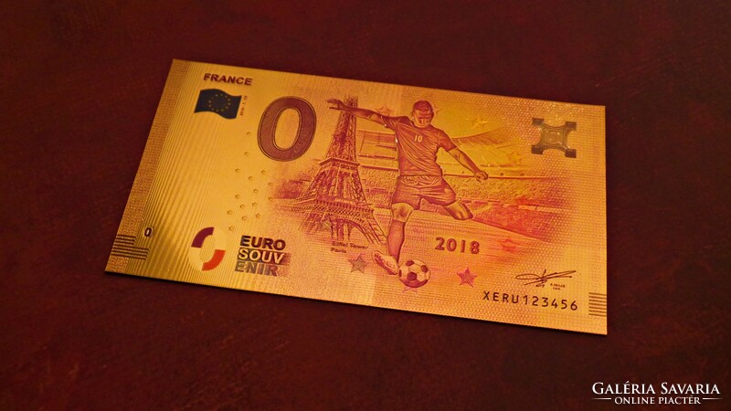 Gold-plated 0 euro souvenir banknote commemorating the 2018 soccer eub - France