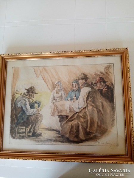Imre Révész (1859 sátoraljaújhely - 1945 Nagyszőlős) colored, framed etching