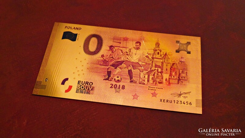 Gold-plated 0 euro souvenir banknote commemorating the 2018 soccer eub - Poland