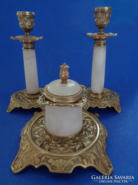 Pair of antique candle holders with inkwell