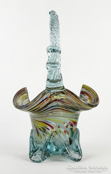 1N081 Mid century fújt üveg BOHEMIA művészi üveg kosár 18.5 cm