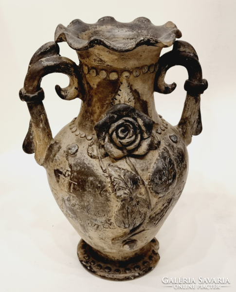 Old folk 1939 mohács inlaid ceramic vase György Dobrev - ep