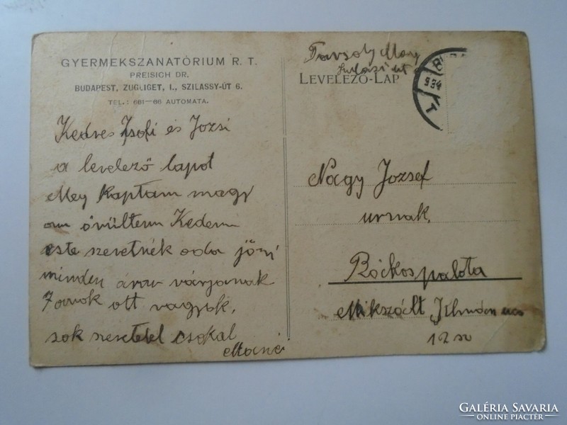 D195410 Régi képeslap Budapest  Gyewrmekszanatórium R.T.  Dr. Preisch - Zugliget I. 1930k