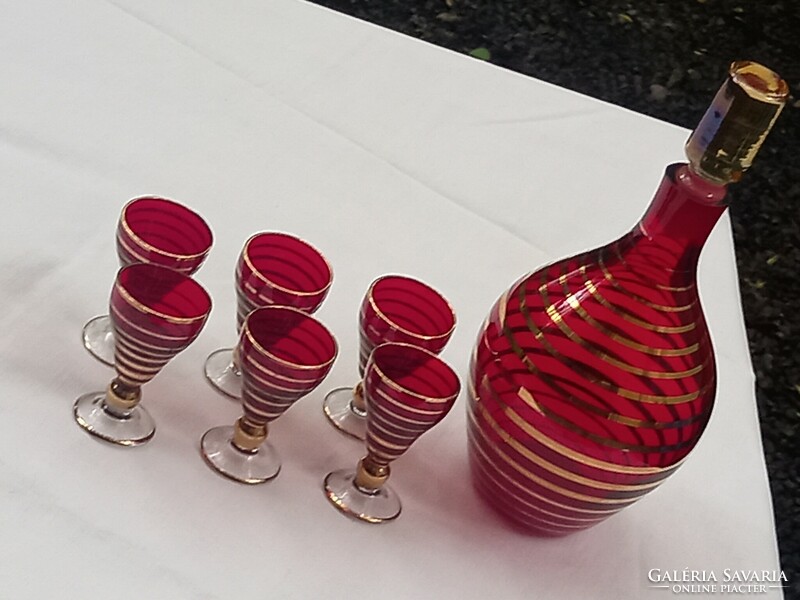 Art deco short drink/liquor stemmed glass set with tray, xx. The first third of Sz