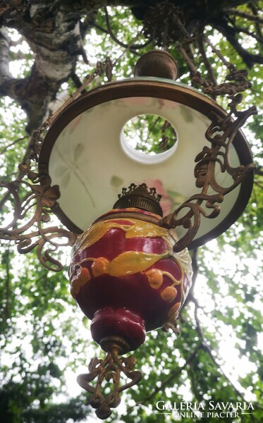 Antique beautiful Art Nouveau majolica chandelier chandelier lamp painted hood original adjustable height s