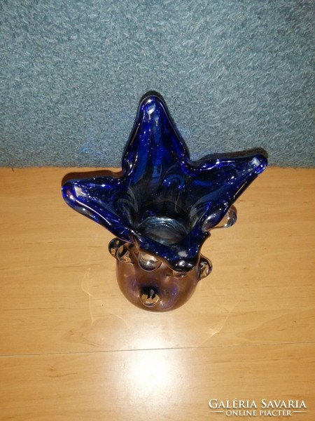 Heavy bohemian blue glass vase - 39 cm high