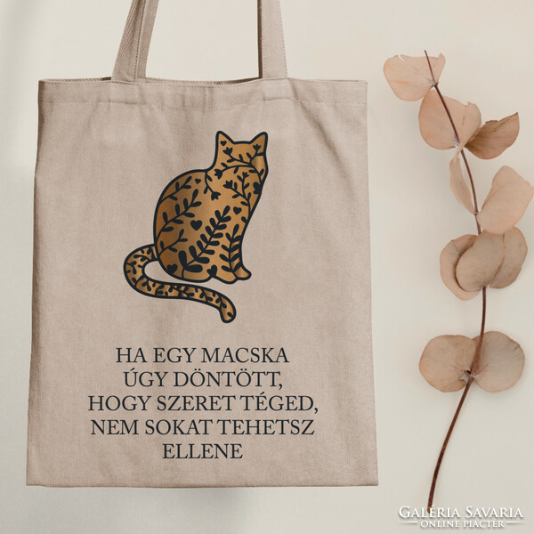 If the cat loves you - kitty canvas bag with a quote