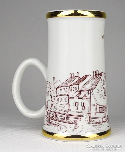 1N088 gilded Hólloháza porcelain beer mug Sopron fire tower 14 cm