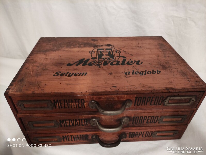 Antique mezvater torpedo knitting shop 3-drawer wooden box cabinet sewing box thread holder