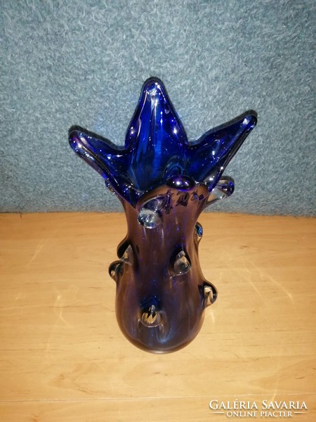 Heavy bohemian blue glass vase - 39 cm high