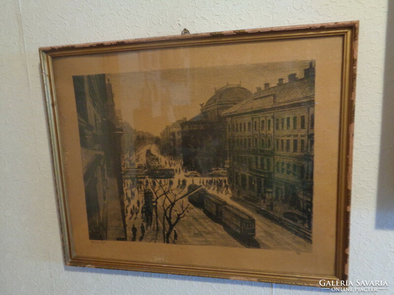 ÉK Sándor  rézkarc  :   A Lenin kőrút    , 48 x 27  cm  , rámával  62 x 50 cm  ( 5 )