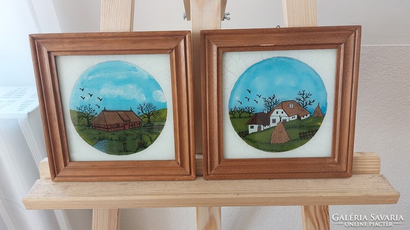 (K) naive glass paintings 21 x 21 cm 2 pieces in one