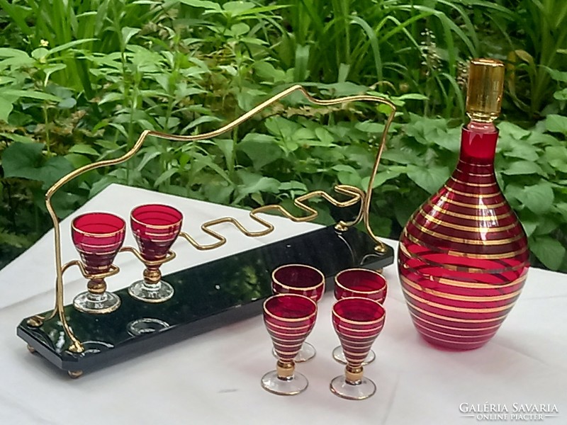 Art deco short drink/liquor stemmed glass set with tray, xx. The first third of Sz