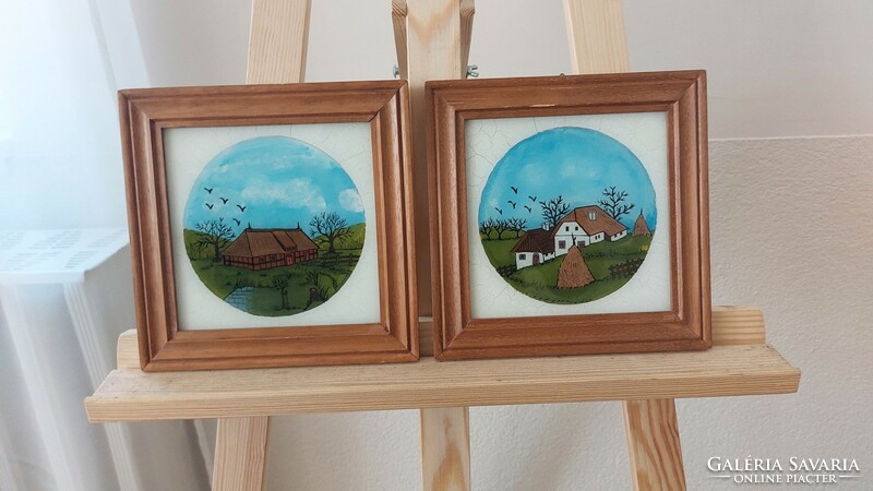 (K) Naív üvegfestmények 21 x21 cm 2 db egyben
