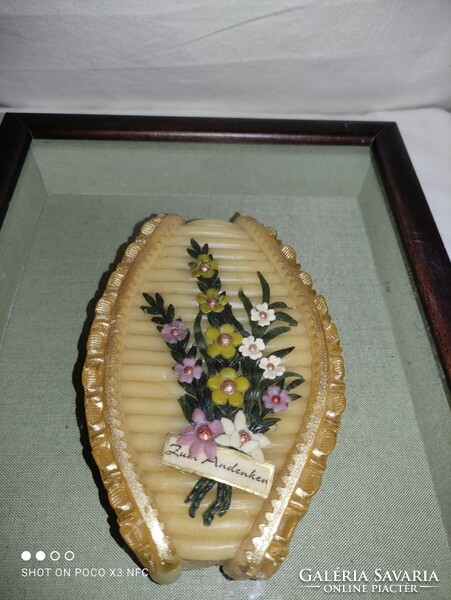 Antique old framed diorama behind glass wax bouquet monastery work nun work good large size