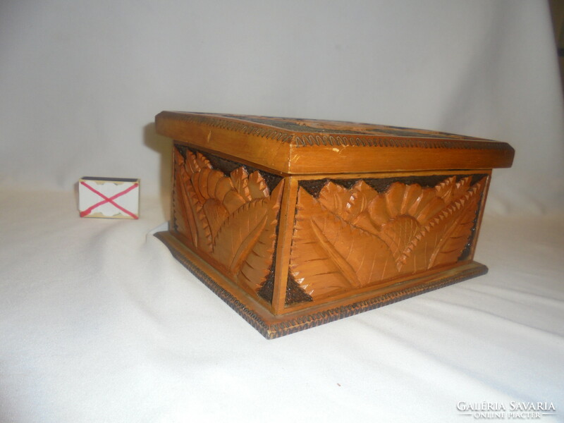 Vintage carved wooden box - unique handwork decorated on all sides - 1980