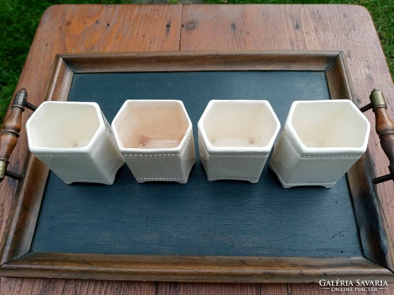 4 earthenware spice holders with Art Nouveau pattern