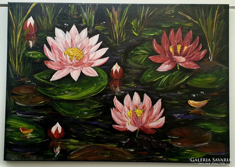 Water lily bag 50X70 cm, stretched canvas painting