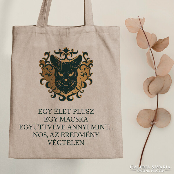 A life plus a cat - kitty canvas bag with a quote
