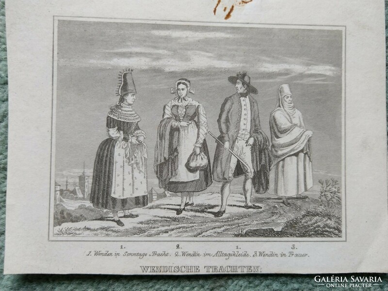 Wendische trachten. Original wood engraving ca. 1835