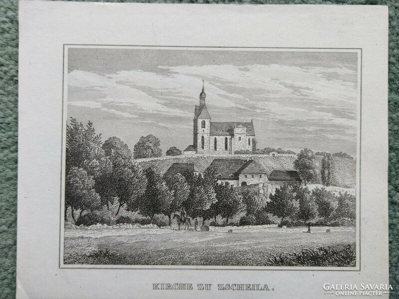 Kirche zu Zscheila. Eredeti acelmetszet ca.1835