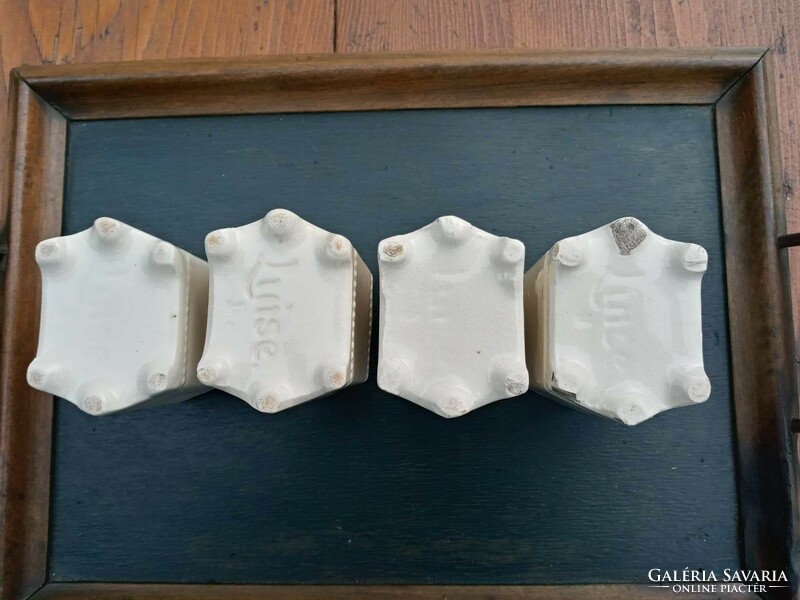 4 earthenware spice holders with Art Nouveau pattern
