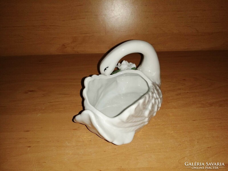 Glazed porcelain swan kaspó candy offering figure sculpture 14 cm long (asz)