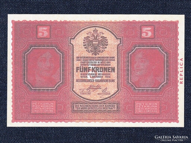Ausztria Osztrák-Magyar 5 Korona bankjegy 1918 Replika (id61191)