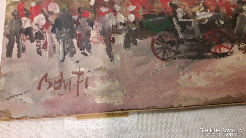 With Bánfi mark, oil painting impression of market life