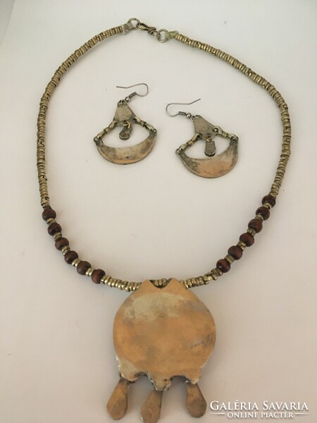 Old ethnic necklaces and earrings - handmade copper, silver with glass paste - afghan