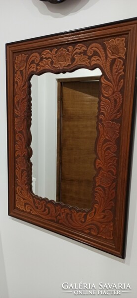 Wall mirror craftsman leather framing