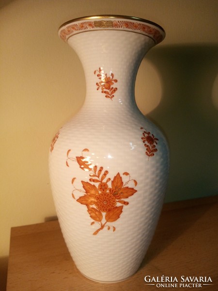 Herend vase, Appony basket weaving pattern, 26cm, orange, red, gold