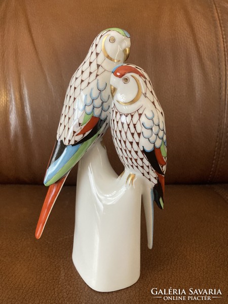 A pair of parrots with garden pattern from Raven House porcelain