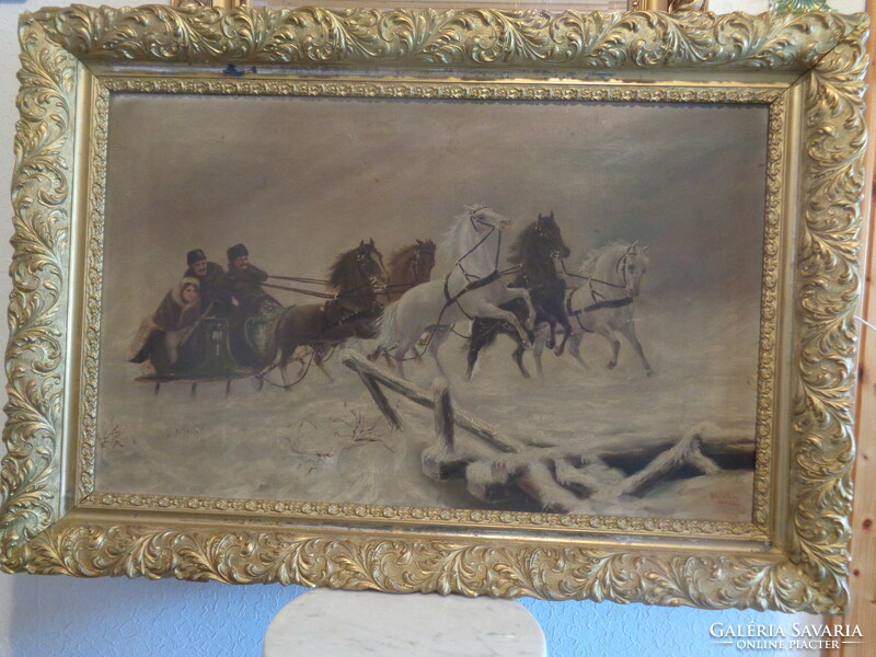 NÉMETH   L.  ( 1910 )   festménye   , A lovak megtorpannak  a leszakadt híd előtt