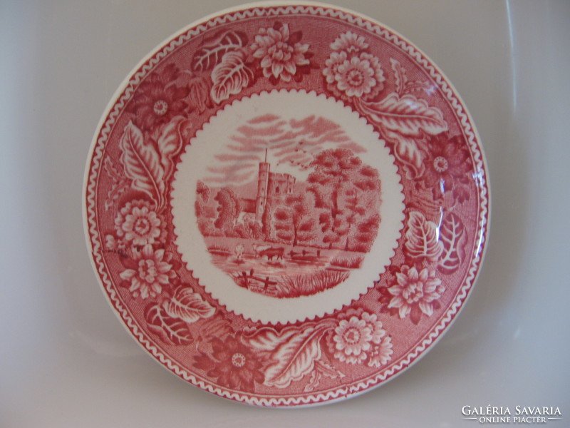 Rózsaszín angol váras, tehenes látképes alátét tányér