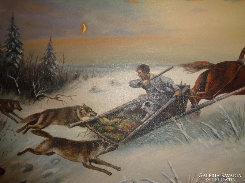 Timcsenko V. G .  szignóval  , Farkastámadás  , orosz festmény   ( 4. )